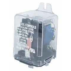 Power relay for switching electrical loads in HVACR systems. Used in heating, ventilation, air conditioning, and refrigeration equipment to control power circuits. Suitable for industrial and commercial applications requiring reliable relay operation.