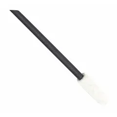Rectangular-tip cleanroom swab with polyurethane foam tip that traps surface particles while cleaning. White polypropylene handle, 2 3/8 in length. Overall length 2 7/8 in, tip length 1/2 in. Used for applying adhesives and lubricants in precision tasks.
