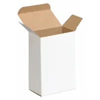 White fibreboard reverse tuck cartons with inside dimensions of 4 in length and 2 1/2 in width. Supplied in packs of 250. Suitable for packaging, storing, and shipping lightweight items such as small parts or retail products