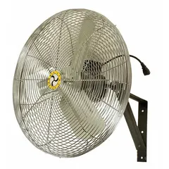 This wall-mount fan from AIRMASTER FAN features a 24-inch blade diameter and a 1/4 hp motor operating on 115V AC. It offers three speeds and is non-oscillating, with a bracket mounting type for secure wall installation. Suitable for industrial air circulation in workshops, warehouses, and factories.