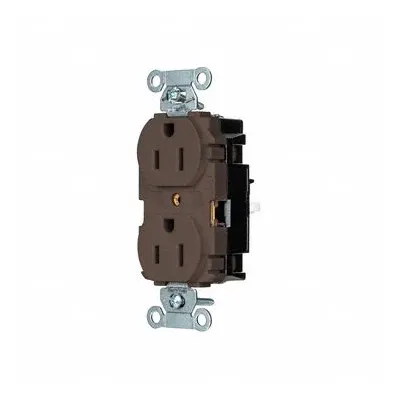 HUBBELL BR15ST Duplex Receptacle, 5-15, Brown, 125V AC, 15A, 2 Pole/3 Wire - General Purpose Receptacles
