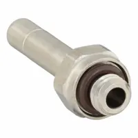 This nickel-plated brass tube fitting features a Metric x Push-to-Connect configuration for 5 mm pipe to 4 mm OD tube connections. The push-to-connect mechanism enables quick assembly without tools. Suitable for use in pneumatic systems and fluid handling applications