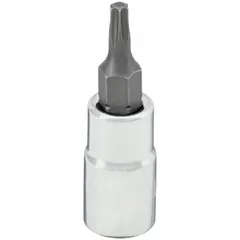 Torx bit socket with a T20 tip size and 1-1/2 in overall length. Fixed insert design for secure engagement. Used for driving T20 Torx fasteners in assembly, maintenance, and repair tasks.
