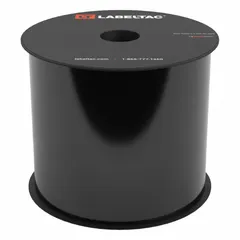 Continuous label roll for LabelTac Pro X printer. 4 in x 25 ft black gloss vinyl with magnetic adhesive for indoor/outdoor use. Suitable for temporary or repositionable labeling on ferrous surfaces.