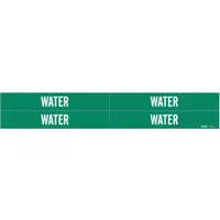 Pipe Marker: Water, Green, White, Fits 3/4 to 2 3/8 in Pipe O.D., 4 Pipe Markers, Without Arrows (MPN 7304-4)