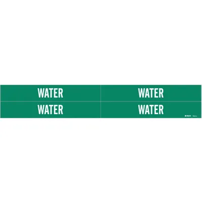 BRADY Pipe Marker: Water, Green, White, Fits 3/4 to 2 3/8 in Pipe O.D., 4 Pipe Markers - Water Adhesive Pipe Markers
