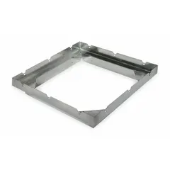 Steel galvanized roof-curb adapter for downblast fans. Adapts a 46-inch fan base to fit a 42-inch roof curb. Includes (12) 1/4-20 x 3/4 bolts for installation. Used in HVAC systems to match fan bases to existing roof curbs.