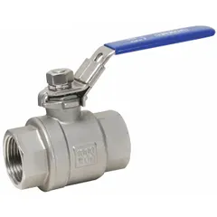 This manual two-way ball valve features a 316 stainless steel straight valve body and a locking lever handle for secure on/off flow control. It is suitable for industrial piping systems requiring corrosion resistance, such as in chemical processing, water treatment, and oil and gas applications.
