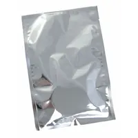 Metalized polyester (METPET/PET) bag for static-sensitive electronic components. Open-ended design, 8 in wide by 12 in long, flat pack of 1,000. Hang hole not included. Used for ESD protection during storage and transport