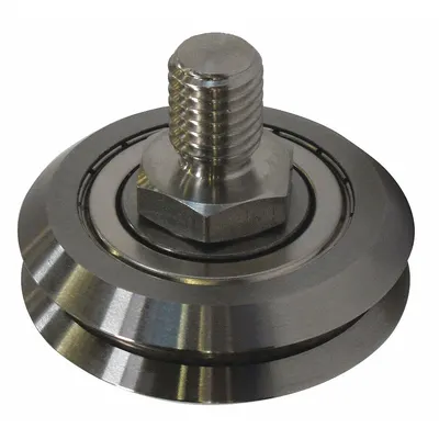 BISHOP-WISECARVER Guide Wheel: 2 23/64 in Roller Dia, V-Groove, 3/4 in Roller Wd - V-Groove Stud Track Rollers