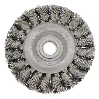WEILER Wire Wheel Brush: Twisted Stainless Steel, 3" Dia x 3/8" Wd, 1/2" to 3/8" Arbor - Heavy-Cleaning Brushes for Contoured Stainless Steel Surfaces