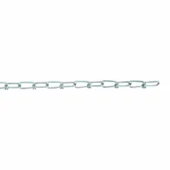 This Dayton light-duty jack utility chain features a double loop design with a 2 1/4 inch link inside length and a 2/0 trade size. With a working load limit of 255 lb, it is suited for light rigging, tie-downs, and overhead applications requiring controlled force.