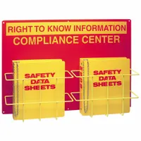 This red information center is designed for organizing and displaying safety signs, instructions, or notices in industrial environments. It features a wire rack with sign mounting style and measures 20 inches in height, 29 inches in width, and 4 1/2 inches in depth. Mounting hardware is not included