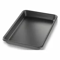 This one-eighth sheet pan is constructed from anodized aluminum with a pre-seasoned coating and a solid surface. The closed bead closure adds rigidity. Suitable for baking, roasting, and prepping small portions in commercial kitchens and bakeries