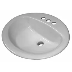 White ceramic countertop bathroom sink with centerset configuration and three faucet holes. Overall dimensions 20 inches length by 17 inches width. Includes mounting hardware for installation. Suitable for commercial or residential restroom applications.