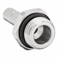 Nickel-plated brass push-fit adapter with 1/8 in BSPP male thread and 6 mm OD push-to-connect port. Suitable for connecting threaded ports to tubing in pneumatic and fluid systems. Silver finish