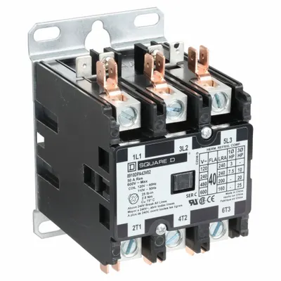 SQUARE D Definite Purpose Magnetic Contactor: 3 Poles, 120V AC, 40 A - Non-Reversing Definite Purpose Contactors