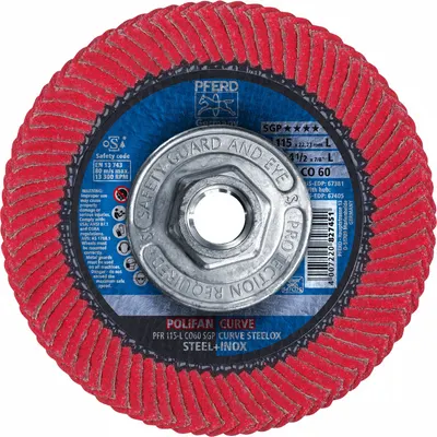 PFERD Flap Disc: Radial, 4-1/2" x 5/8"-11, Ceramic, 60 Grit, Fiberglass Bk - Cool-Cutting Flap Discs for Carbon & Stainless Steel