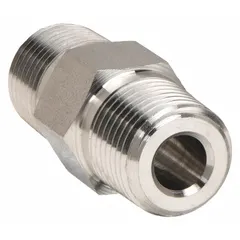 This 316 stainless steel straight pipe fitting is designed for extreme pressure instrumentation systems. With a 1/8 in x 1/8 in fitting size and a maximum operating pressure of 9,100 psi, it is suitable for high-pressure fluid connections in hydraulic controls, chemical injection, and test stand applications.