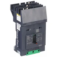 45 A, 3-pole BDA series molded case circuit breaker with fixed instantaneous trip and ABC phase connection. Rated 525V AC with a maximum interrupting rating of 25kA at 277/408V AC. Terminal connection uses aluminum mechanical lug OFF end. Suitable for overcurrent protection in industrial power distribution panels, motor control centers, and branch circuits.