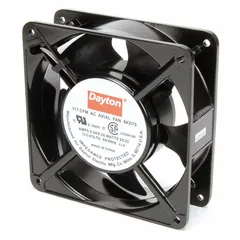 Standard square axial fan with polybutylene terephthalate blades. Delivers 117 cfm airflow at 0.000 in static pressure. Measures 4 11/16 in height by 1 1/2 in depth. Features terminals and IP20 rating for indoor cooling and ventilation of electronic enclosures, control panels, and small equipment.