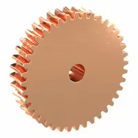 Metric worm wheel with module 1.25, 20° pressure angle, right-hand helix, and non-ground tooth finish. Made of bronze. Used in power transmission systems for speed reduction and torque multiplication, such as conveyor drives and indexing tables