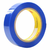 Polyester film tape with silicone adhesive, blue, 1 in width, 72 yd length, 2.4 mil thickness, supplied in a 36-pack. Designed for high-temperature masking applications such as powder coating, wave soldering, and plasma spray, where clean removal without residue is required