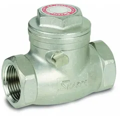Inline swing check valve with 316 stainless steel body and metal seat. Prevents backflow in piping systems handling corrosive or high-temperature fluids. Pipe size 2-1/2 in, FNPSM female connections.