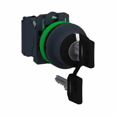 SCHNEIDER Selector Switch: 3 Position, 30 mm Panel Mounting Size, 2NO - Panel-Mounted Key Switches with Contacts