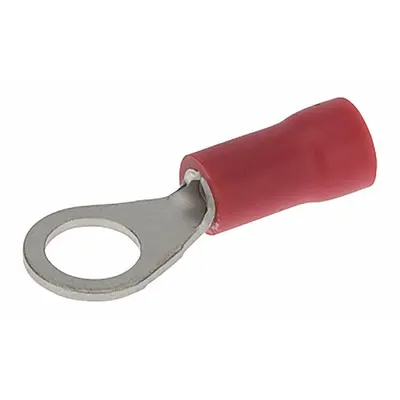 POLARIS Ring Terminal: Red, Vinyl Insulation, #10 Stud Size, 16 AWG to 14 AWG Wire Sizes - Insulated Ring Terminals