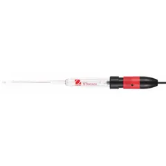 Glass pH electrode with cylindrical tip and annular ceramic junction for measurement across 0 to 14 pH range. Features a Cinch/BNC connection and 1 m cable. Suitable for laboratory pH testing in aqueous solutions.