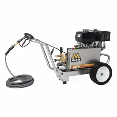 Cart-mounted cold water pressure washer delivering 4200 psi at 3.4 gpm. Powered by a Honda engine with a usable per week of 20 hours. Suitable for heavy-duty cleaning of equipment, surfaces, and vehicles.
