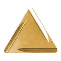 Triangle (T) indexable turning insert made of PVD cermet. Used for precision finishing and light roughing of steel and stainless steel in turning, facing, and profiling operations. Provides good chip control and surface finish in general machining applications.