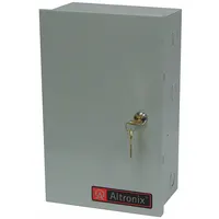 Steel-enclosed power supply board converting 115V AC input to 24V AC output at 7A. Suitable for powering access control systems, security devices, and automation equipment requiring regulated low-voltage AC power