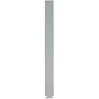 This pilaster is a steel column used in commercial restroom partition systems to provide structural support between toilet stalls. It features a powder-coated gray finish and a cellular honeycomb inner core. Dimensions: 70 inches height, 7 inches width, 1 1/4 inches thickness