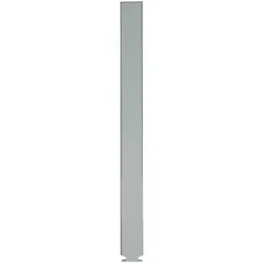 This pilaster is a steel column used in commercial restroom partition systems to provide structural support between toilet stalls. It features a powder-coated gray finish and a cellular honeycomb inner core. Dimensions: 70 inches height, 7 inches width, 1 1/4 inches thickness.