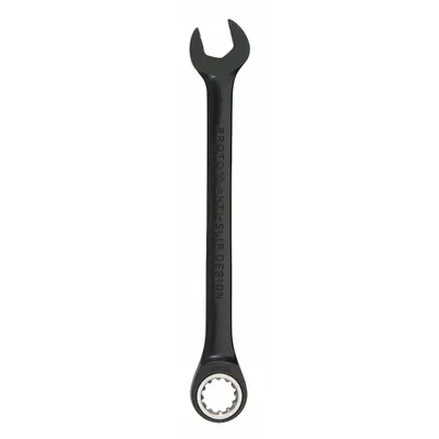 PROTO Combination Wrench: Alloy Steel, Black Chrome, 15 mm Head Size, 7 3/4 in Overall Lg - Metric Spline Ratcheting Combination Wrenches