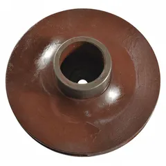 Closed-design impeller made of cast iron for straight centrifugal pumps. Compatible with Dayton pump models 2ZXK2 and 2ZXK3 (manufacturer model 2ZXK2A). Used in industrial fluid-handling applications.