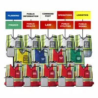 This incident and triage management kit is constructed from synthetic nylon. It includes responsibility documents for coordinating emergency response operations. Used for on-site command and role identification in disaster scenarios