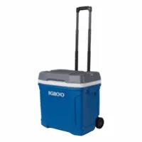 This 30-quart chest cooler holds up to 42 cans and provides 3-day ice retention. It features built-in wheels for easy transport and is suitable for outdoor activities, job sites, and break areas. Note: drain plug not included