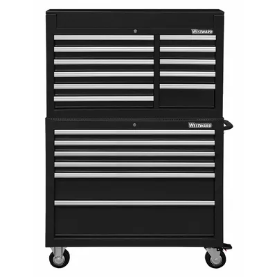 WESTWARD Tool Chest and Cabinet Combination: 17 Drawers, Heavy Duty, Keyed - Heavy-Duty Top Chest & Rolling Cabinet Combos