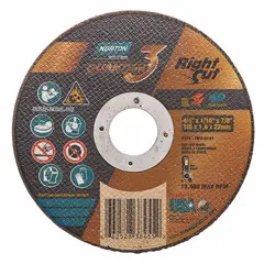 Ceramic cut-off wheel for carbon and stainless steel. Type 1, 4-1/2" diameter, 1/16" thickness, 7/8" arbor. 36 grit. Designed for cool-cutting with reduced heat buildup. Suitable for metal fabrication and maintenance tasks.