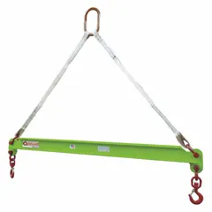 Fixed chain-mounted spreader beam with 72-inch overall length and 1,000 lb working load limit. Used in overhead lifting to distribute load forces across multiple attachment points, reducing sling angle stress and stabilizing unbalanced loads. Suitable for rigging applications in construction, manufacturing, and heavy equipment handling.