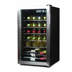 This BLACK & DECKER beverage cooler offers a 3.2 cu ft total capacity with up to 8.9 cu ft storage, featuring 6 shelves for organizing drinks and perishables. It has a black finish, manual defrost, and no ice maker. Suitable for compact cooling in kitchens, break rooms, or bars.