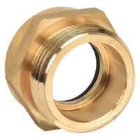 This brass rigid straight adapter features NPT x NPSH threads with a 1-1/2 in x 1-1/2 in compatible pipe size. The hex design allows for secure wrench tightening. Used in fire protection systems to connect hoses to hydrants or standpipes, providing a leak-free connection for water supply