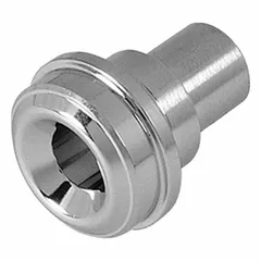 This gland is a component of a compression-type high-purity fitting, designed for use in stainless steel tubing systems. It accommodates 1/2 inch OD tubing on both ends and is made of stainless steel. Typical applications include fluid and gas handling lines where leak-tight, contamination-free connections are required.