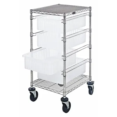 QUANTUM STORAGE SYSTEMS Bin Cart: 1,200 lb, 4 Bins/Tubs, 1 Shelves, Clear, Clear - Vertical Rack-Style Compartmentable Bin Carts