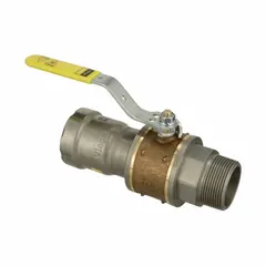 Bronze straight ball valve with locking lever handle for positive shut-off. Rated for 125 psi CWP. Suitable for on/off flow control in commercial and industrial piping systems handling water, oil, or gas.