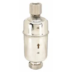 In-line vertical-discharge air vent for steam systems. Stainless steel body with 3/4 in MNPT top port connection. Rated for 400 psi maximum pressure and 500°F maximum temperature. Automatically removes air and non-condensable gases to maintain system efficiency.