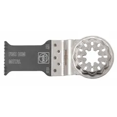 Bi-metal Starlock mounted blade with 3 13/16 in overall length. Designed for plunge cutting in glass-fiber reinforced plastic (GFRP) materials. Suitable for flush cuts in composite panels and fiberglass components in fabrication and repair applications.